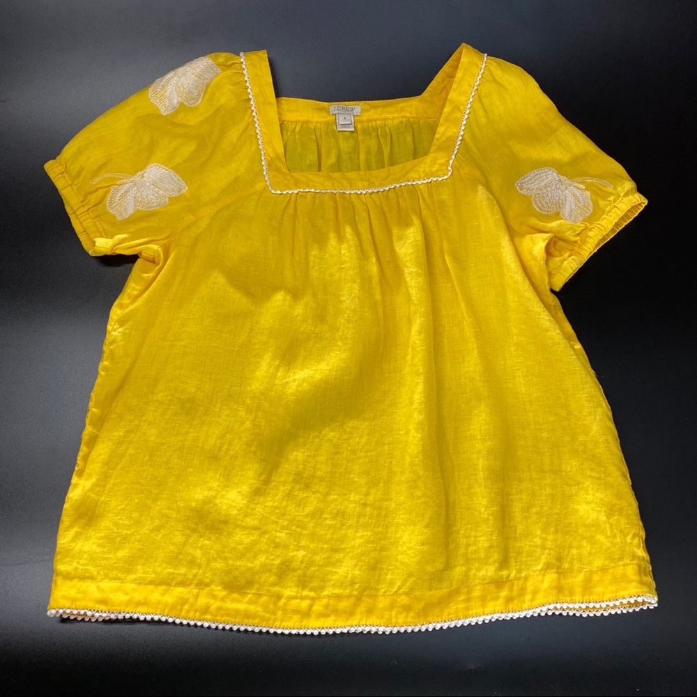 J. Crew Yellow Embroidered Linen Blouse